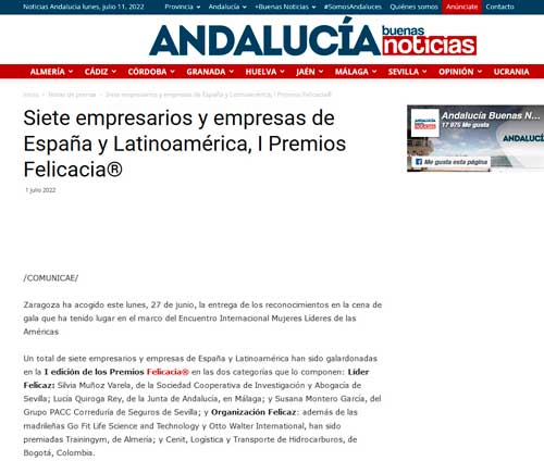 Artículo publicado en Andalucía Buenas Noticias sobre la 1ª Edición de los Premios Felicacia®